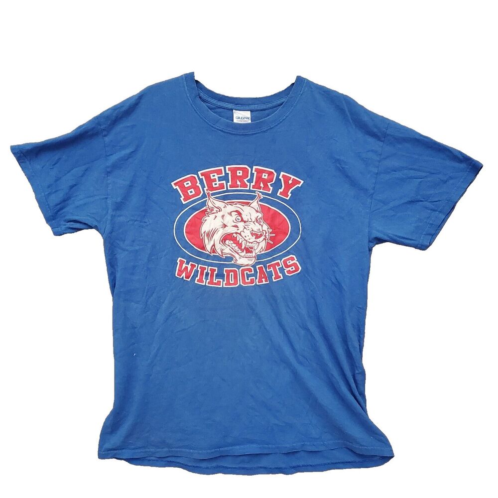 Men’s Berry Wildcats Blue Short Sleeve T-Shirt Size L 100% Cotton Crew Neck